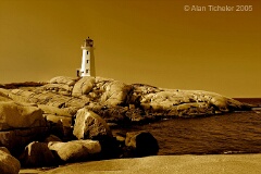 Lighthouse in Sepia  (Peggy's Cove, Nova Scotia) . . . © 2005 Alan Ticheler. All rights reserved.