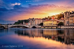 Sun Descends Over River Saône (Lyon, France) . . . © 2016 Alan Ticheler. All rights reserved.